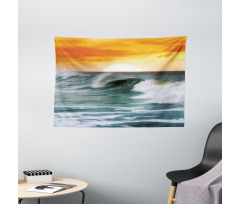 Sunset over Wavy Ocean Wide Tapestry