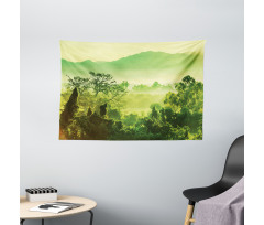 Monochrome Nature Scene Wide Tapestry