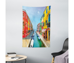 Urban Life with Boats Tapestry