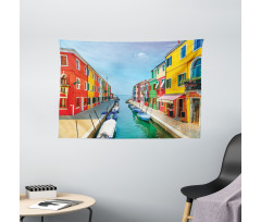 Urban Life with Boats Wide Tapestry