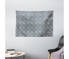 Greyscale Simplistic Flowers Wide Tapestry