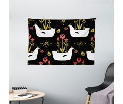 Chickens Eggs and Flowers Wide Tapestry
