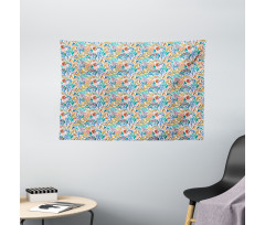 Tropical Doodle Leaves Wide Tapestry