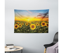 Sunflowers Field Dusk Wide Tapestry