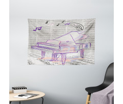 Hand Drawn Doodle Musical Wide Tapestry
