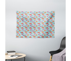 Abstract Pink Orange Flowers Wide Tapestry