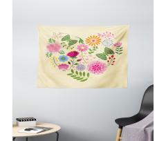 Colorful Flowers Butterflies Wide Tapestry