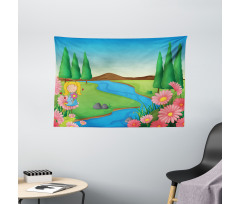 Little Girl Calming Nature Wide Tapestry