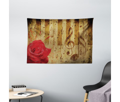 Romantic Rose Musical Notes Wide Tapestry