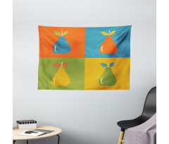 Vintage Pears in Squares Wide Tapestry