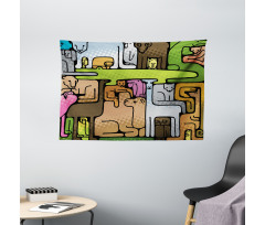 Animal Puzzle Modern Design Wide Tapestry
