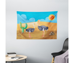 Wild Birds on Desert Cactus Wide Tapestry