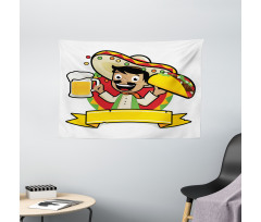 Man with a Beer and Taco Wide Tapestry