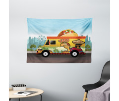 Taco Truck on Road in City Wide Tapestry