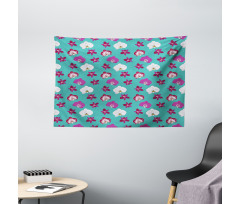Vibrant Tropical Flowers Wide Tapestry