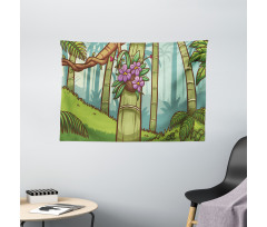 Colorful Jungle Cartoon Wide Tapestry