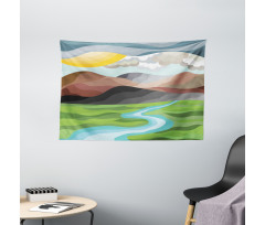 Abstract Mountains River Wide Tapestry