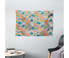 Tulips Poppy and Foliage Wide Tapestry