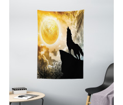 Howling Animal Silhouette Hill Tapestry
