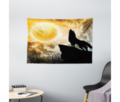 Howling Animal Silhouette Hill Wide Tapestry