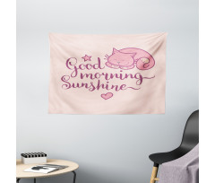 Sleeping Pink Cat and Text Wide Tapestry
