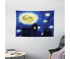 Country Houses Full Moon Wide Tapestry