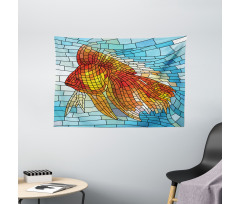 Stained Glass Mosaic Fish Art Wide Tapestry