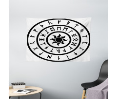 Sun and Nordic Runes Wide Tapestry