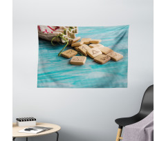 the Image of Wooden Pieces Wide Tapestry
