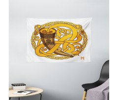 Drinking Horn and Woven Motif Wide Tapestry