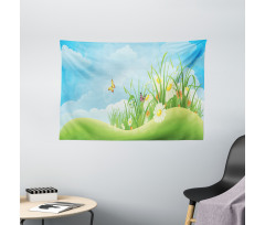 Spring Meadow Hills Cartoon Wide Tapestry