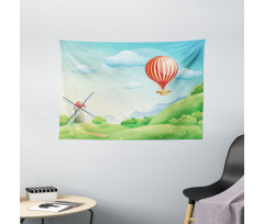 Mill Hot Air Balloon Design Wide Tapestry