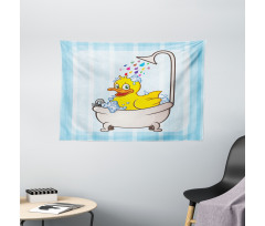 Cartoon Mascot in Bathtub Wide Tapestry