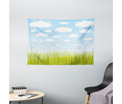 Grass and Clouds Landscape Wide Tapestry