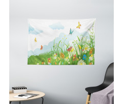 Clouds with Spring Meadow Wide Tapestry