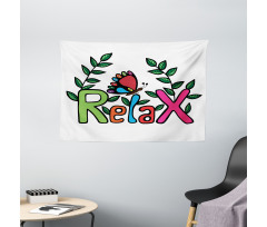 Phrase Butterfly and Leaves Wide Tapestry