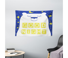 Polar Bear Night Text Wide Tapestry