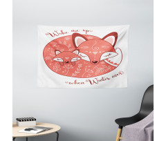 Sleeping Baby Fox and Mother Wide Tapestry