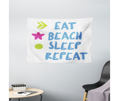 Eat Beach Sleep Repeat Text Wide Tapestry