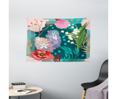 Hydrangea and Bell Flowers Wide Tapestry