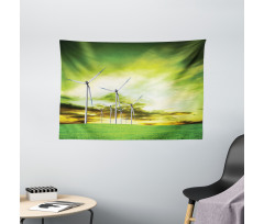 Wing Turbines Green Sky Wide Tapestry