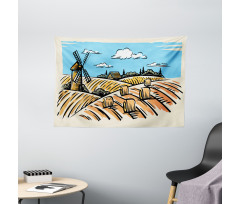 Windmillnd Hay Bales Wide Tapestry