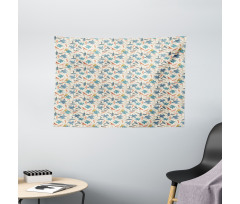 Abstract Flowers and Birds Wide Tapestry