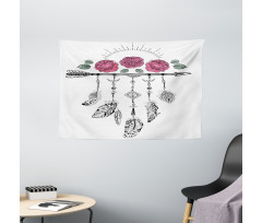 Hippie Feathers Arrow Rose Wide Tapestry