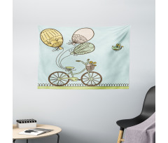 Spring Ballons and Birds Wide Tapestry