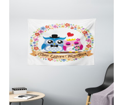 Year Lovers Owls Wide Tapestry