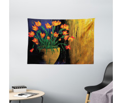 Botanical Vase Illustration Wide Tapestry