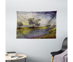 Watercolor River Scene Wide Tapestry