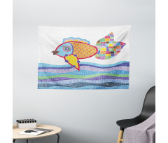 Fish Scales and Squares Doodle Wide Tapestry