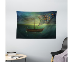 Boat Sailing in a Calm Sea Wide Tapestry